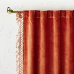 1pc Light Filtering Velvet Macrame Trim Window Curtain Panel Burnt Orange - Opalhouse™ Designed With Jungalow™ -Jungalow GUEST 9bfd56a0 ad5c 4df0 98b1 851ec6623ce3