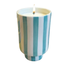 Jungalow Kaya Ceramic Candle - Aqua Stripe/Plumeria